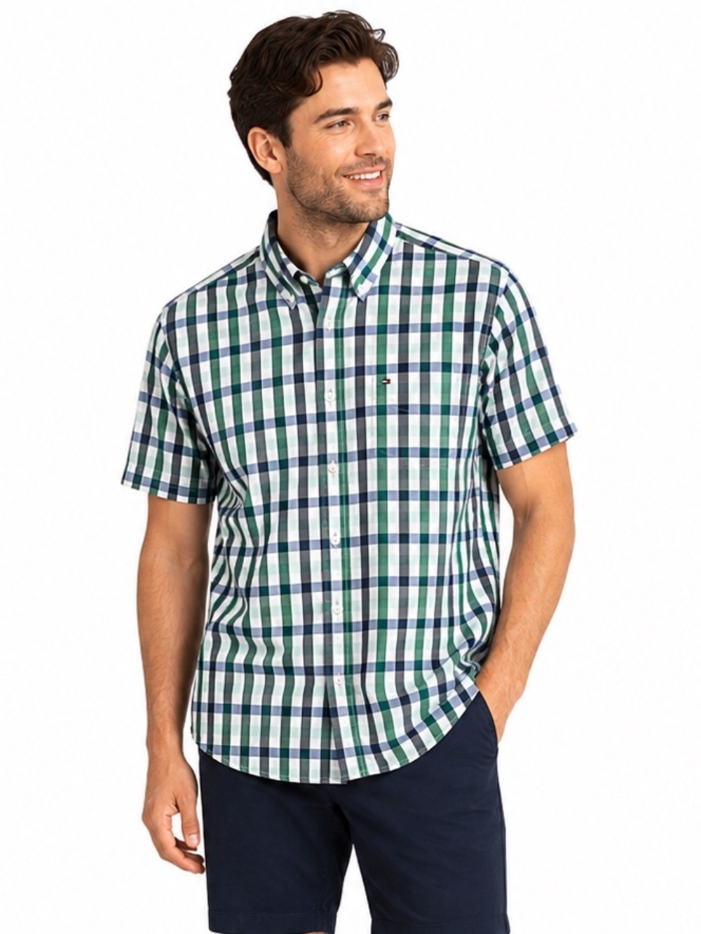 Tommy Hilfiger Men Short Sleeve Button Front Shirt